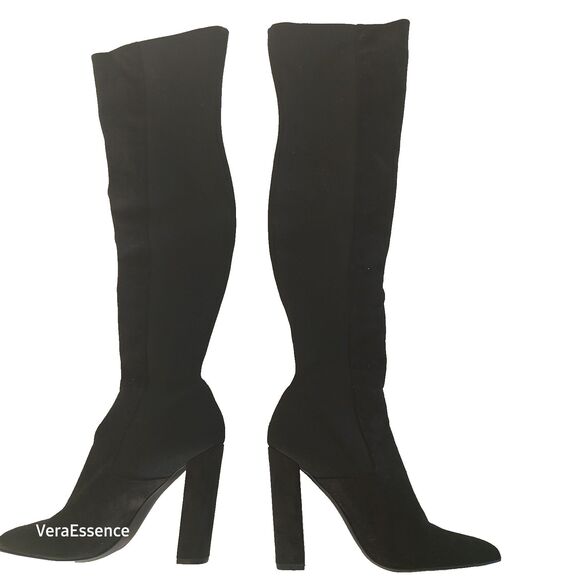 Steve Madden Essence Black Thigh High Boots 8.5 M High chunky Heel Over knee New - Picture 2 of 7